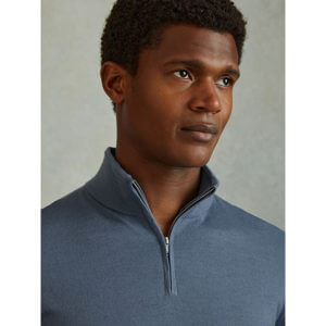 REISS BLACKHALL Merino Wool Half Zip Funnel Neck Jumper